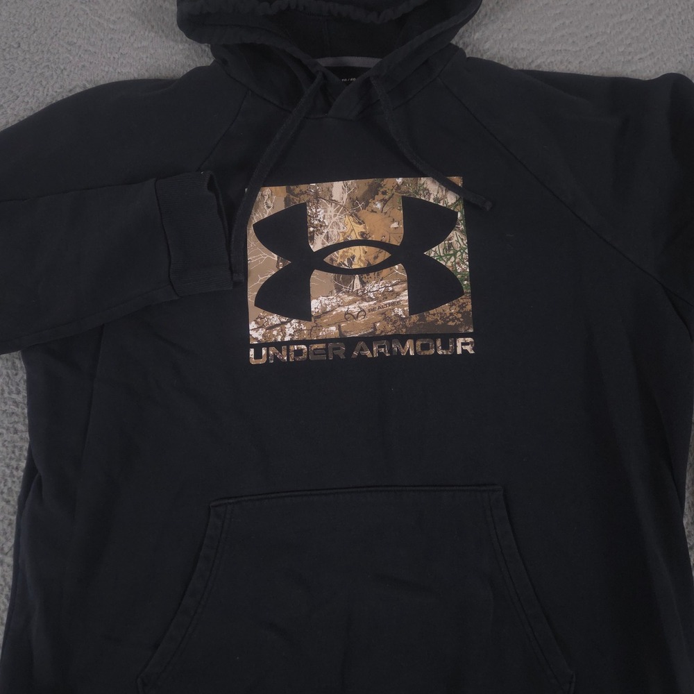 Under Armour Hoodie Mens XL Black Rival Fleece Camo Logo Realtree Big Logo